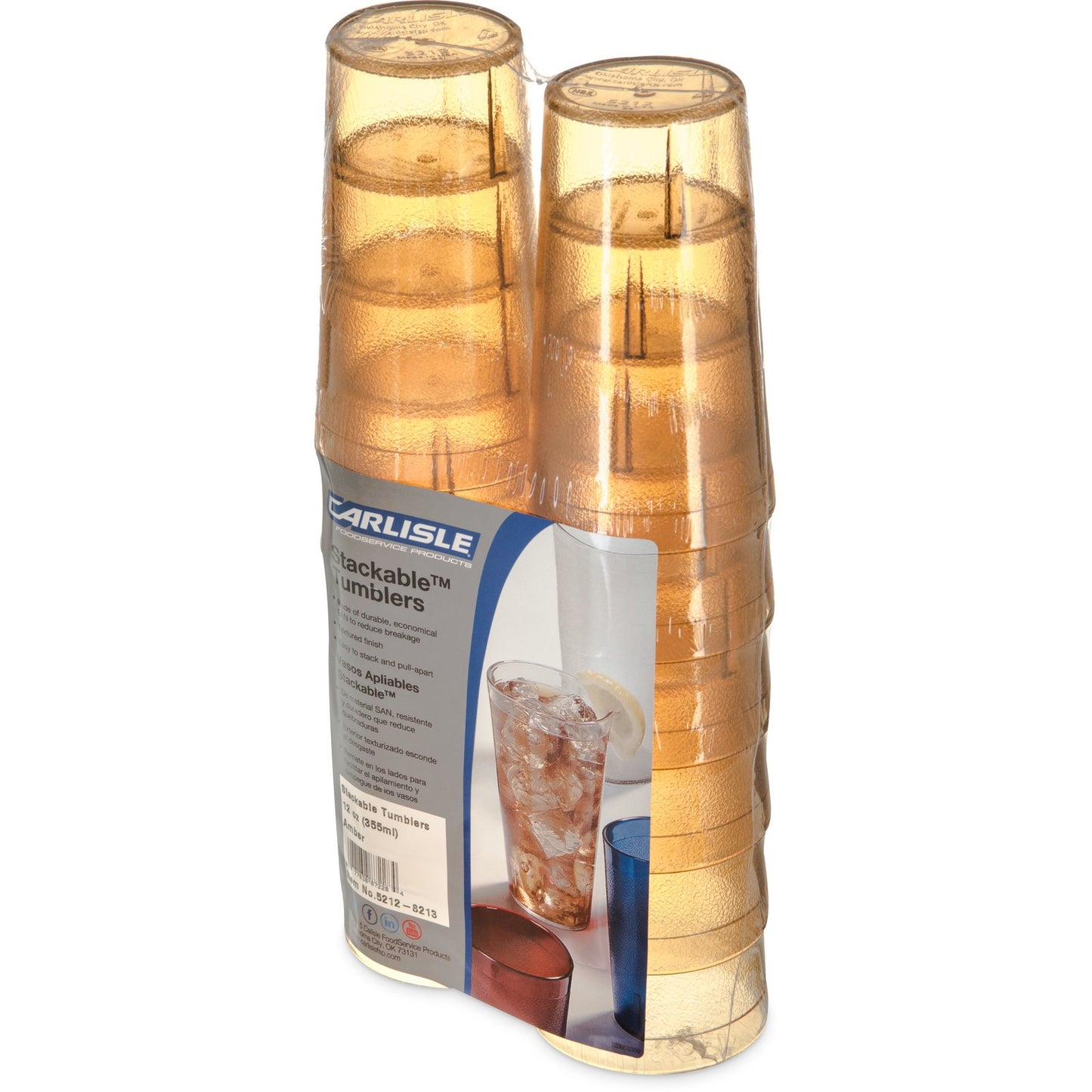 Carlisle 5212-8213 12 oz Amber SAN Stackable Tumbler (12/pk)