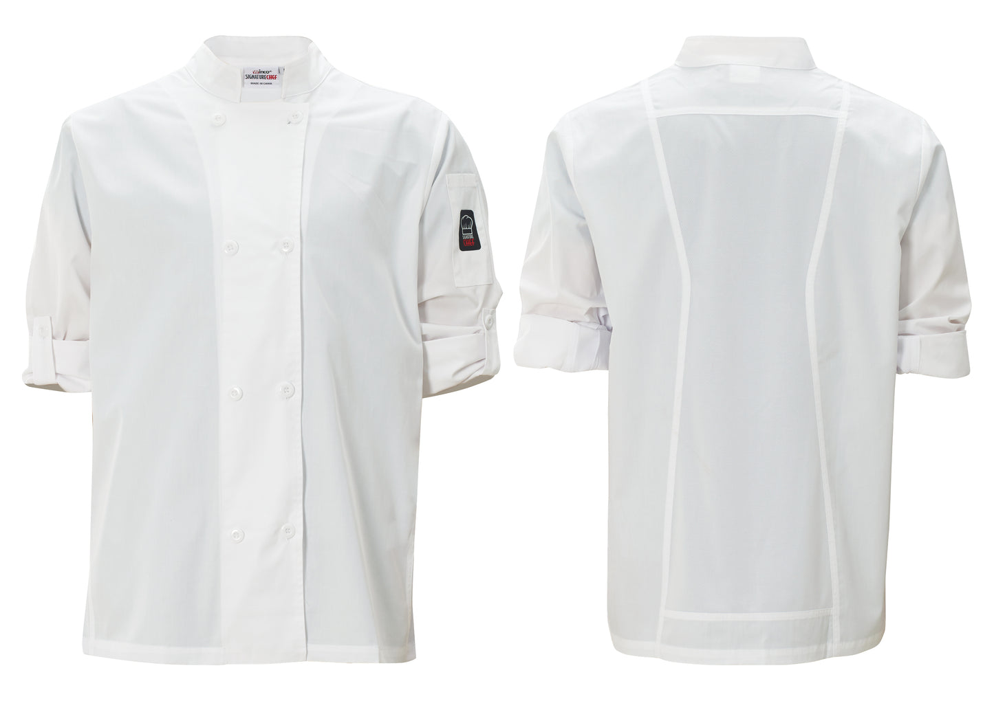 Winco UNF-12WS Small White Ventilated Chef Jacket, Roll-Tab Sleeve