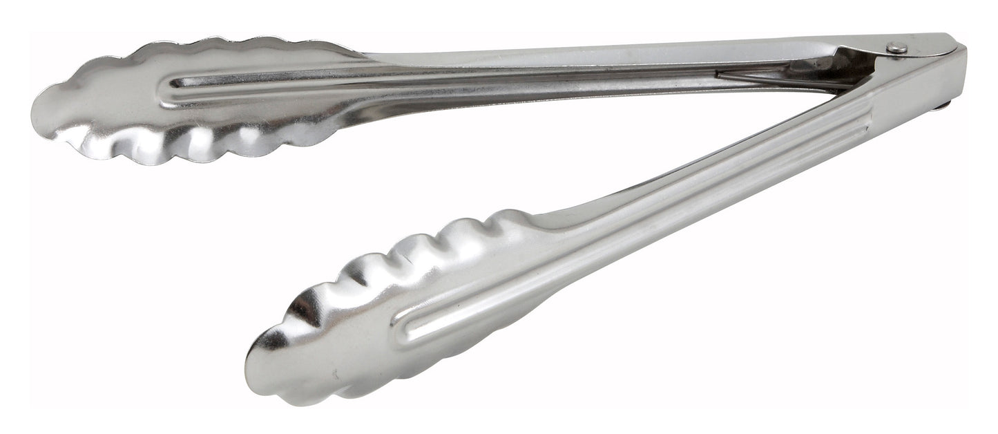 Winco UT-9LT 9-1/2" Stainless Steel Utility Tong, Medium Weight