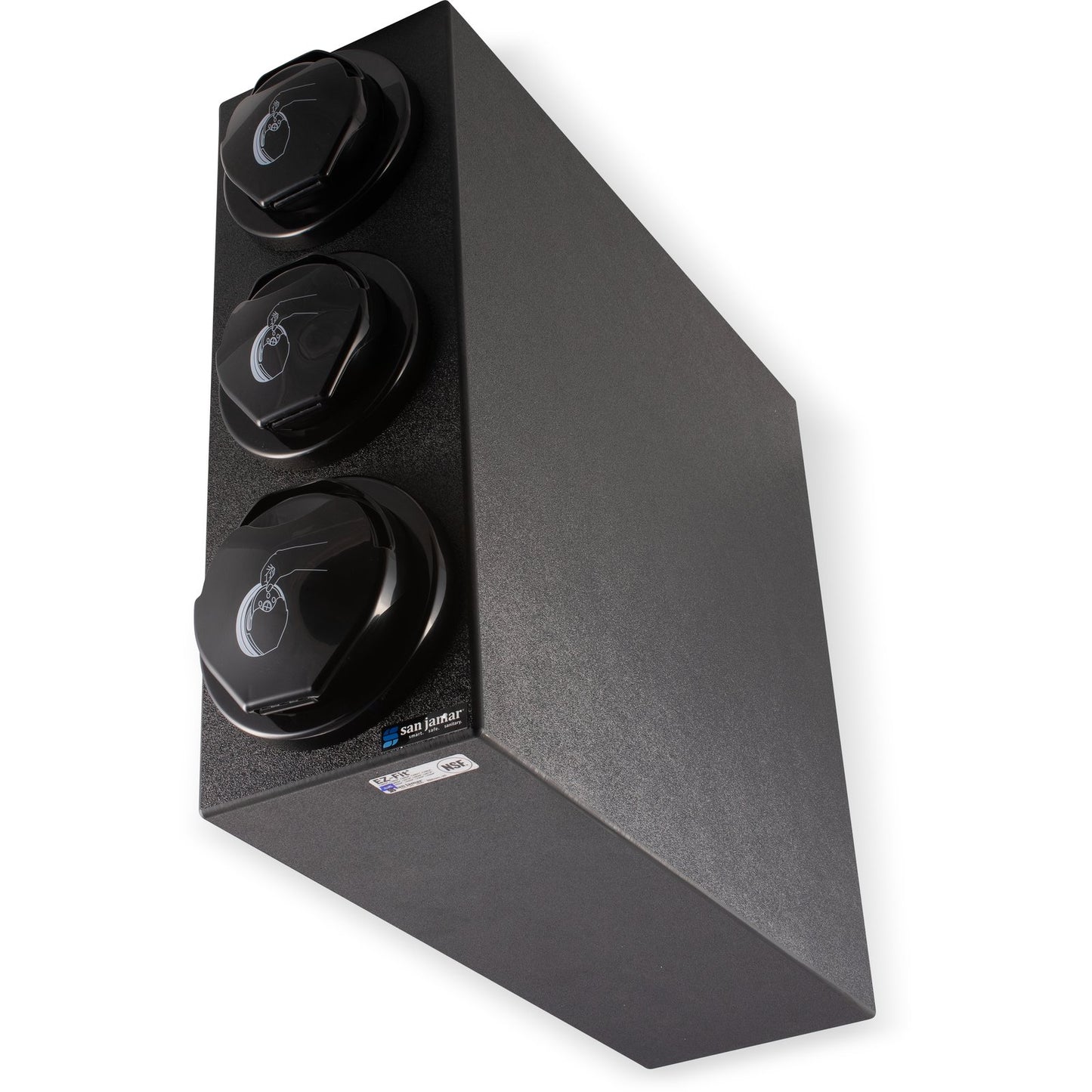 San Jamar L2913BK Black EZ-Fit Lid Dispenser L2200C (2) and L2400C (1) Trim Rings Cabinet