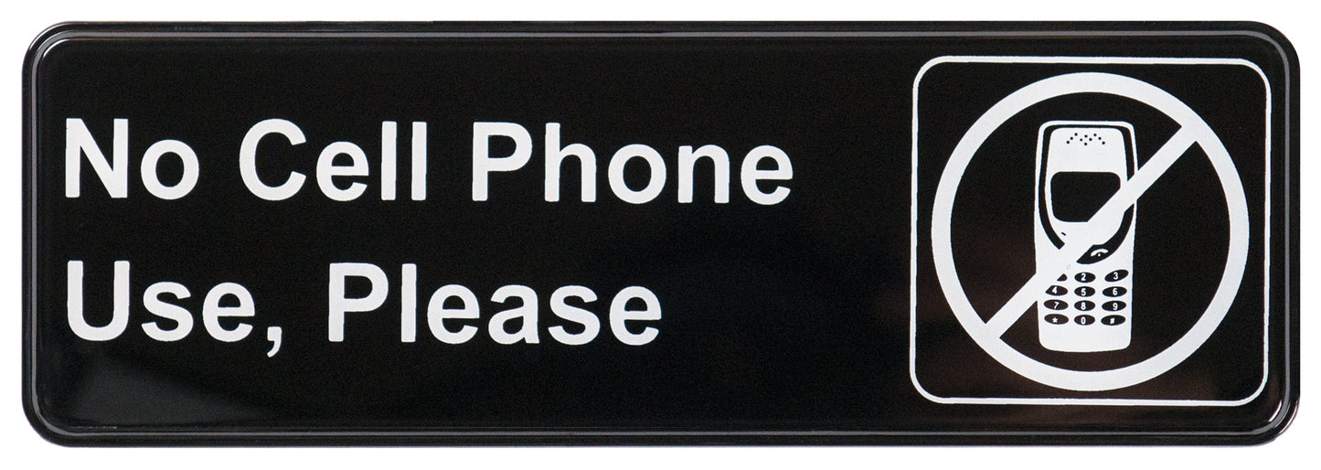 Winco SGN-334 3" x 9" Black Information Sign - "No Cell Phone Use Please"