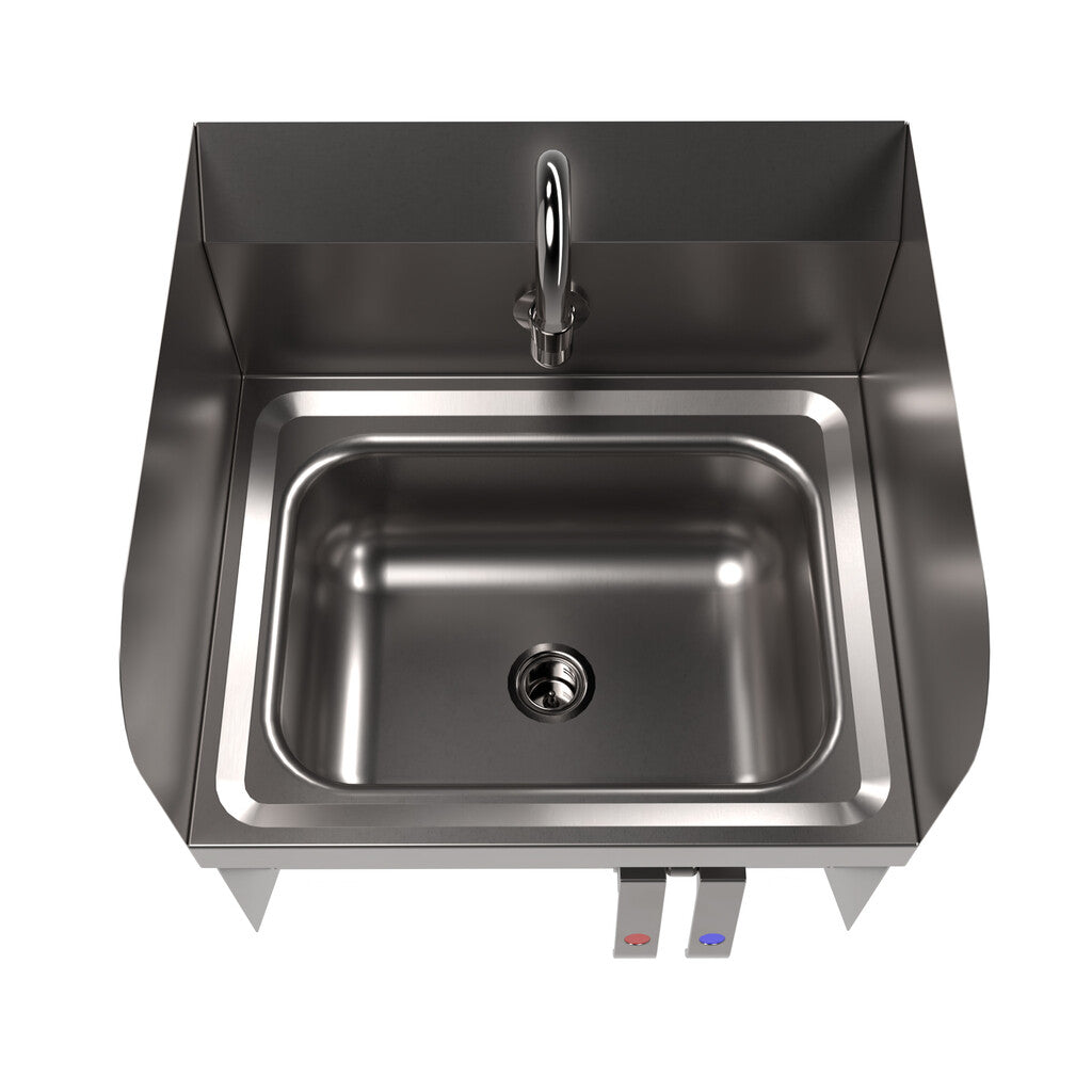 BK Resources BKHS-W-1410-1SSBKKPG Stainless Steel Hand Sink w/ Side Splashes Knee Valve Bracket Faucet 1 Hole 14”x10”x5”