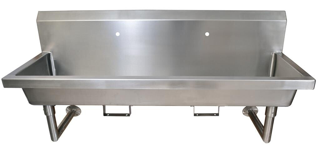 BK Resources MSHS-60W1B 60" 2-Station Stainless Steel Wall-Mount Handwash Sink, 1 Hole Splash Mount, Bracket