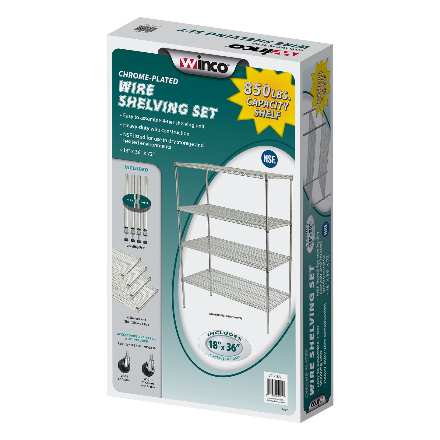 Winco VCS-2436 24" x 36" x 72" Chrome-Plated 4-Tier Wire Shelving Set