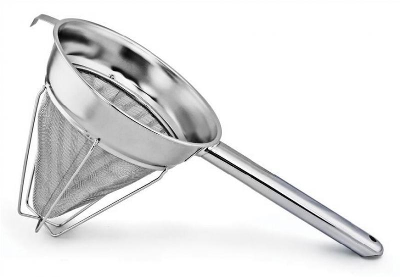 Omcan 80126 8-inch Stainless Steel Reinforced Extra Fine Mesh Bouillon Strainer with Hollow Handle