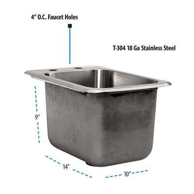 BK Resources BK-DIS-1014 One Compartment Stainless Steel Drop-In Sink 14Lx 10W x 10D Bowls