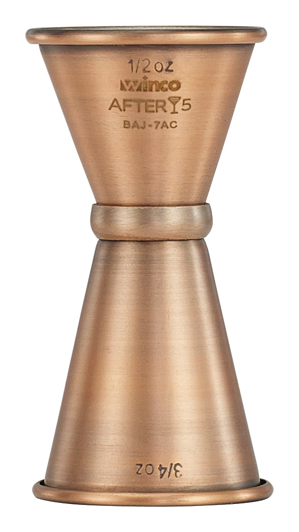 Winco BAJ-7AC 1/2 x 3/4 oz. Stainless Steel After 5 Jigger w/ Inner Marking Lines, Antique Copper Finish