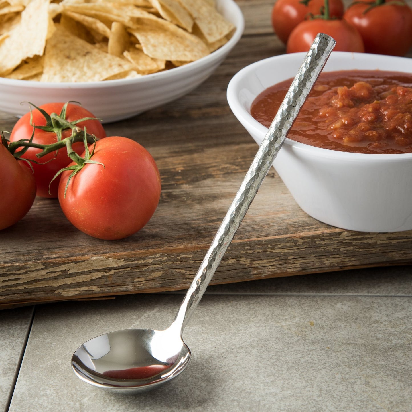 Carlisle 60208 1 oz 9.5" Terra Ladle - Hammered Mirror Finish - 400 Series Stainless