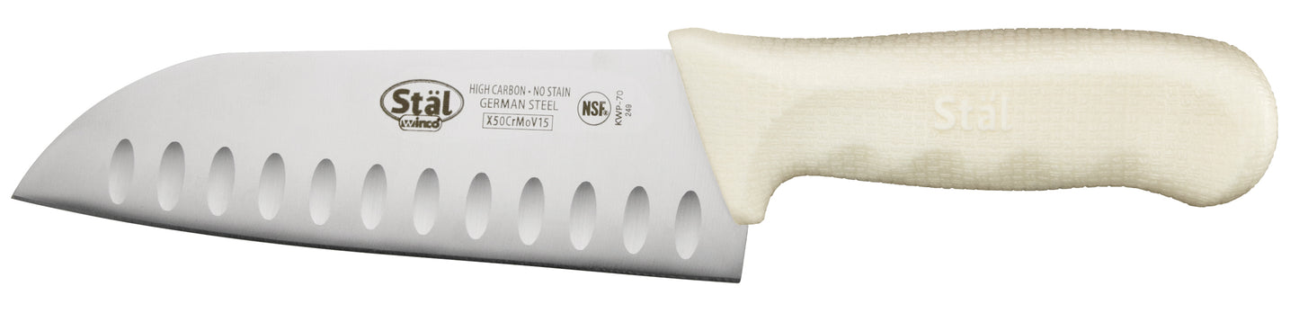 Winco KWP-70 7" White Polypropylene Handle Santoku Knife