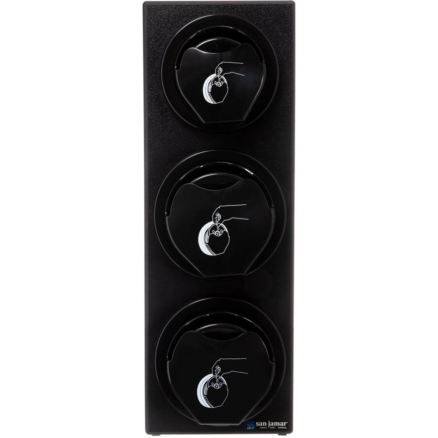 San Jamar L2923BK Black EZ-Fit Lid Dispenser L2200C (1) and L2400C (2) Trim Rings Cabinet