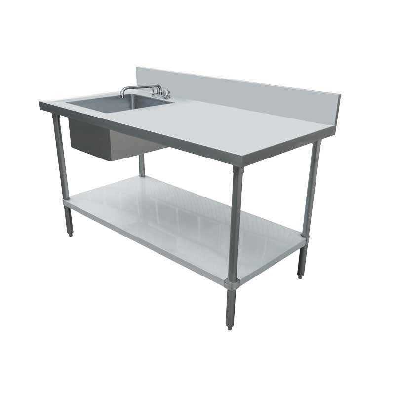 Omcan 44301 24" x 72" All Stainless Steel Table with Left Sink and 6" Backsplash