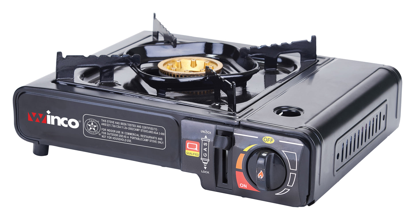 Winco PGS-1K Black Portable Gas Cooker, Brass Burner with Case