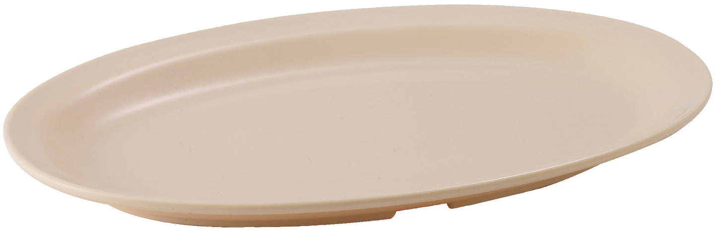 Winco MMPO-1510 15-1/2" x 10-7/8" Tan Melamine Narrow Rim Platters