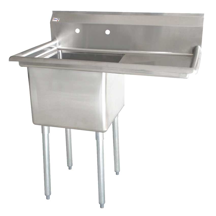 Omcan 43784 24" x 24" x 14" One Tub Sink with 3.5" Center Drain and Right Drain Board