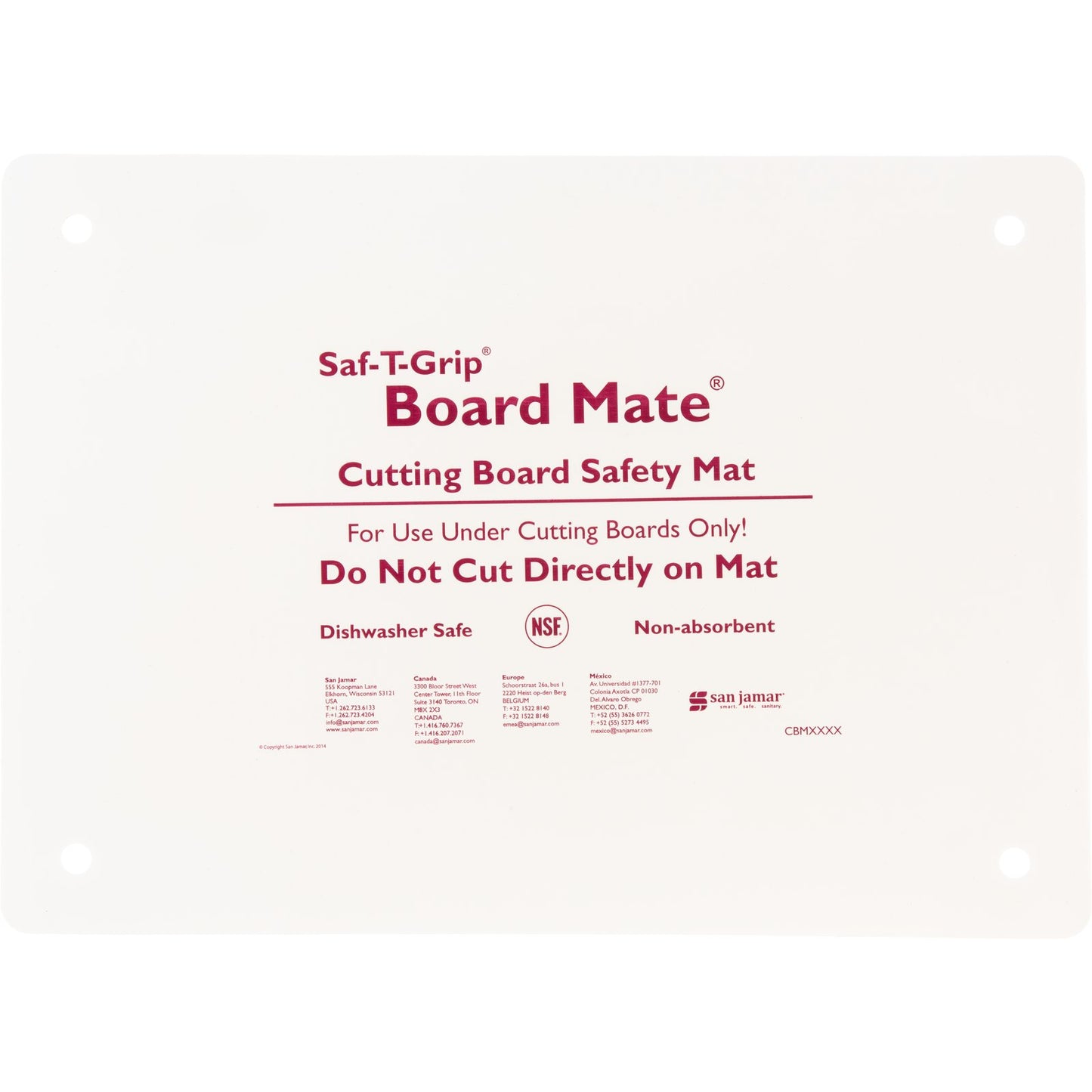 San Jamar CBM1318 13" x 18" White Saf-T-Grip Cutting Board Mate