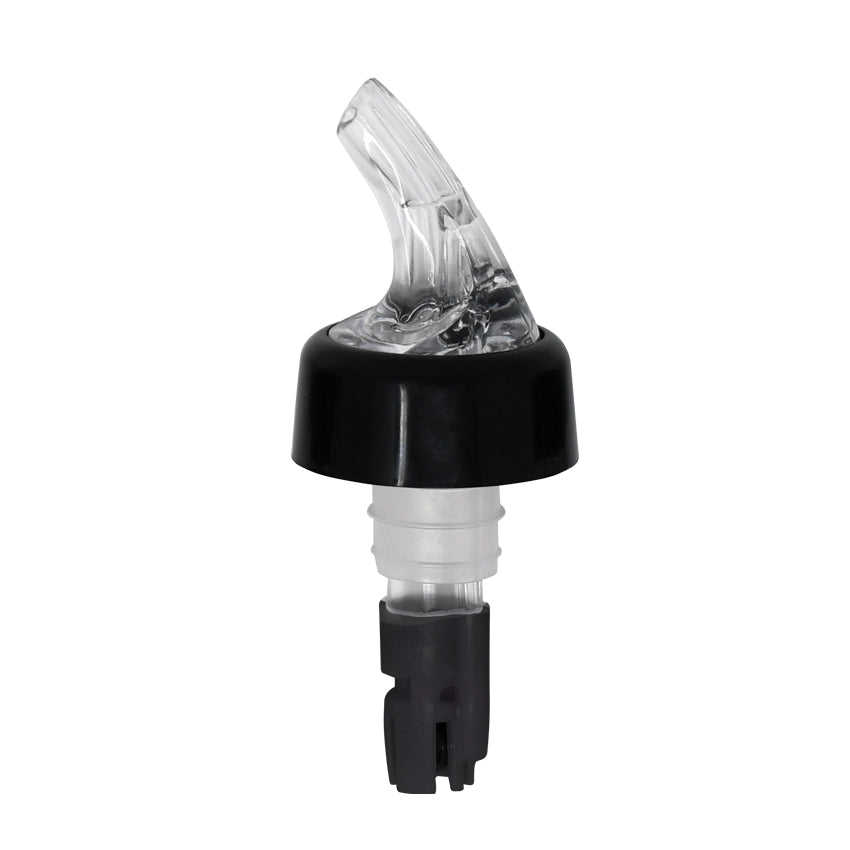 Omcan 80878 5/8 oz Clear Spout / Black Tail Measured Liquor Pourer with Collar