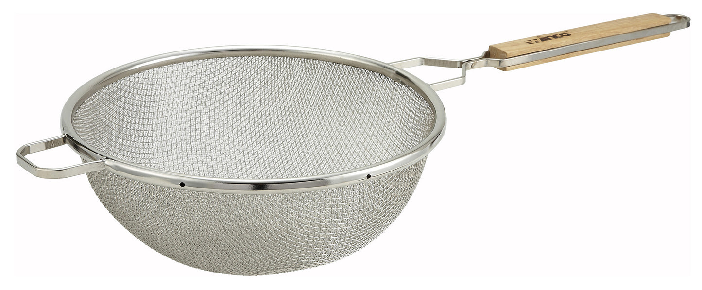 Winco MST-10D 10-1/4" Nickel-Plated Double Medium Mesh Strainer