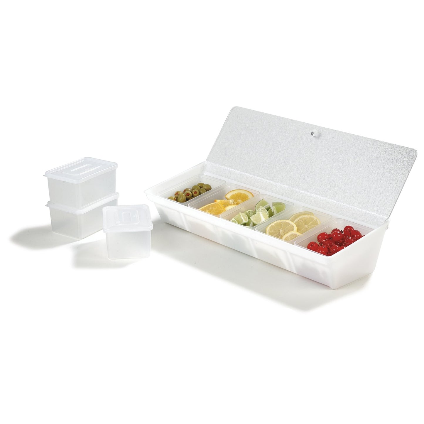 Carlisle SS10702 1.25 Pint White Condiment Dispenser Insert with Lid