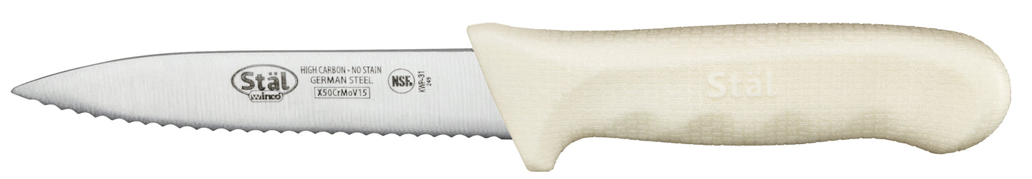 Winco KWP-31 3.5" White Polypropylene Handle Serrated Paring Knives (2pcs/pk)