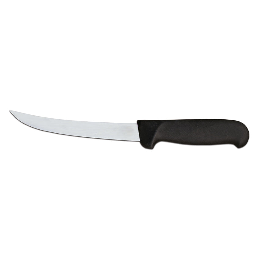Omcan 12848 6" Black Super Fiber Handle Curved Blade Boning Knife with Black Super Fiber Handle
