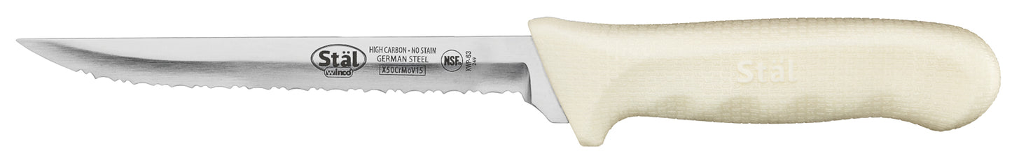 Winco KWP-63 6" White Wavy Edge Polypropylene Handle Utility Knife