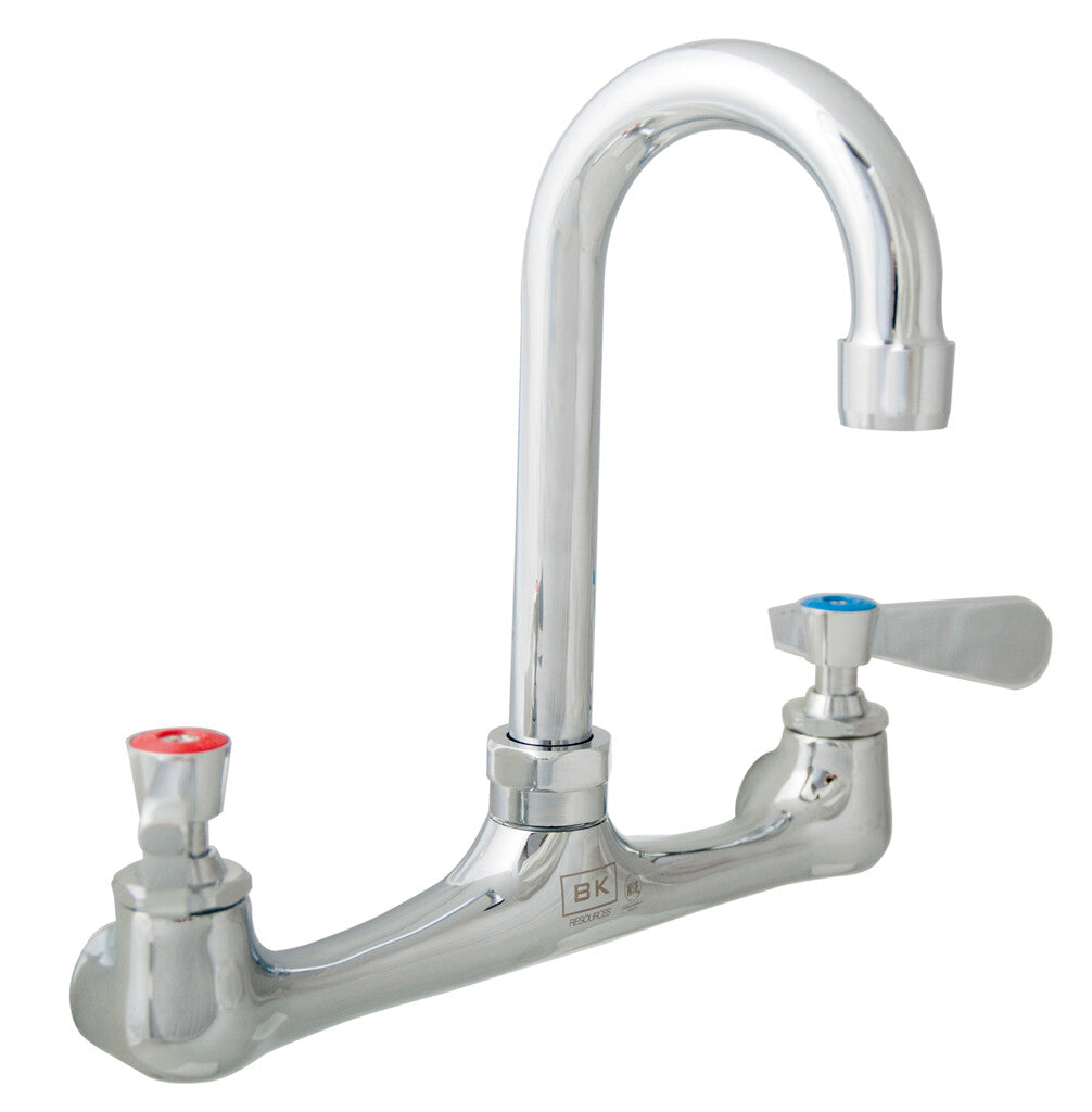 BK Resources BKF-8W-8G-G 8" Chrome-Plated Brass O.C. Workforce Splash Mount Faucet W/8" Gooseneck Spout