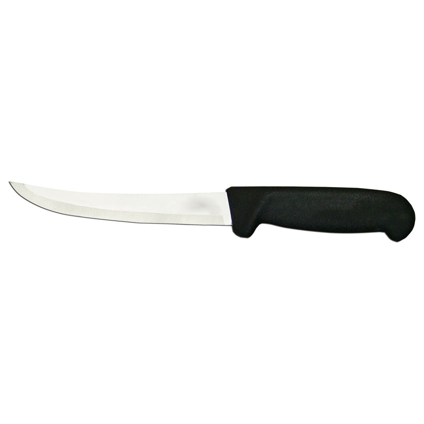 Omcan 11814 6-inch Flexible Curved Blade Boning Knife with Black Polypropylene Handle