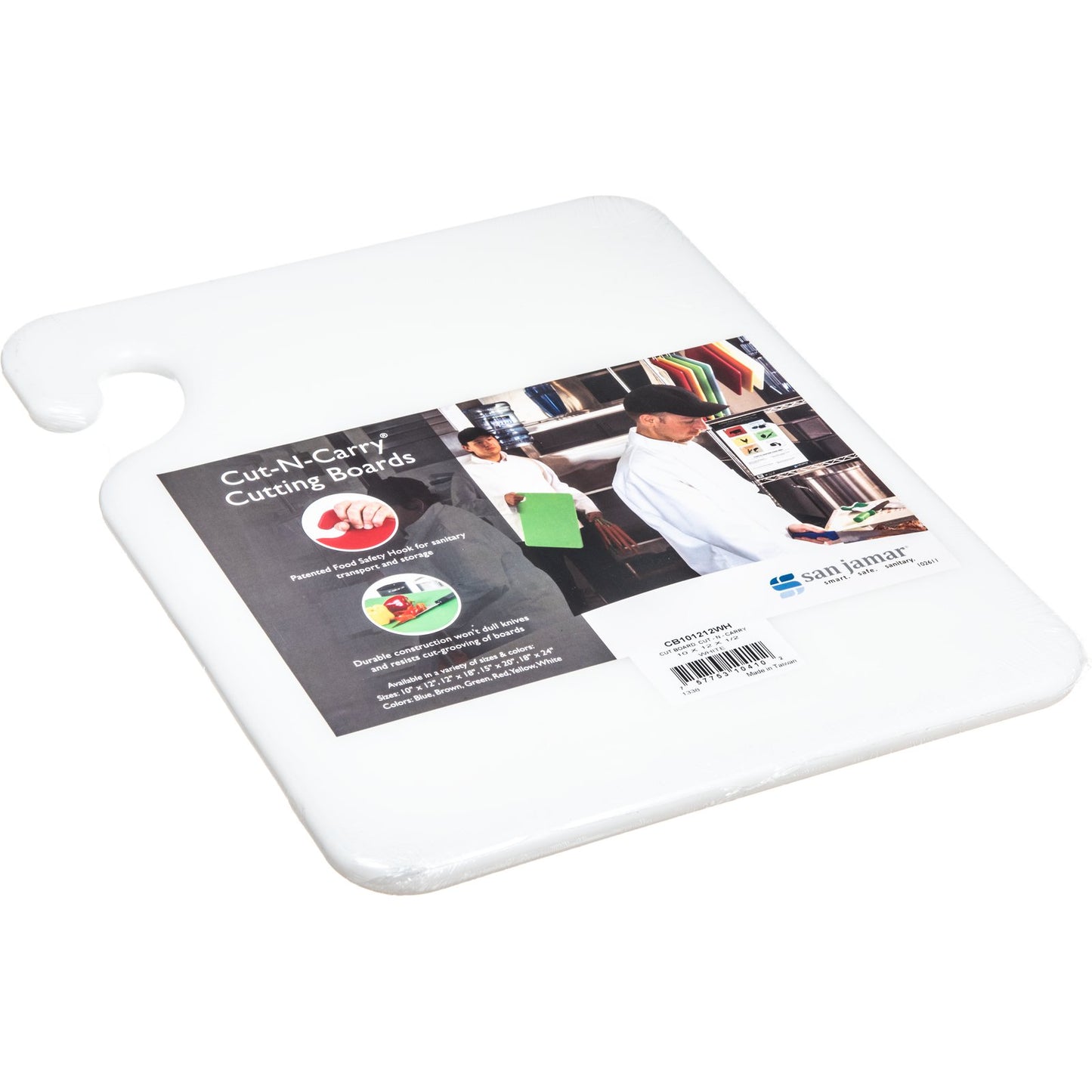 San Jamar CB101212WH 12" x 12" x 0.5" White Cut-N-Carry Cutting Board