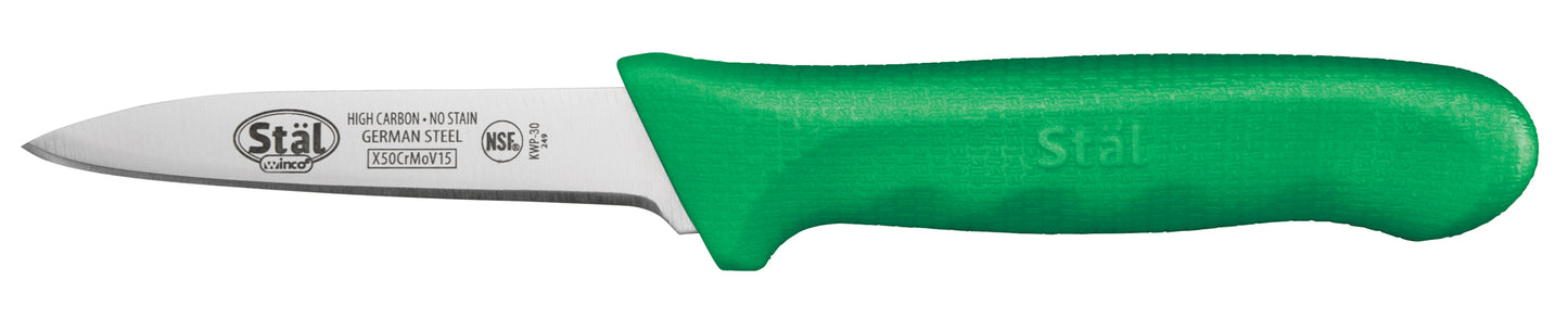 Winco KWP-30G 3-1/4" Green Polypropylene Handle Paring Knives (2pcs/pk)