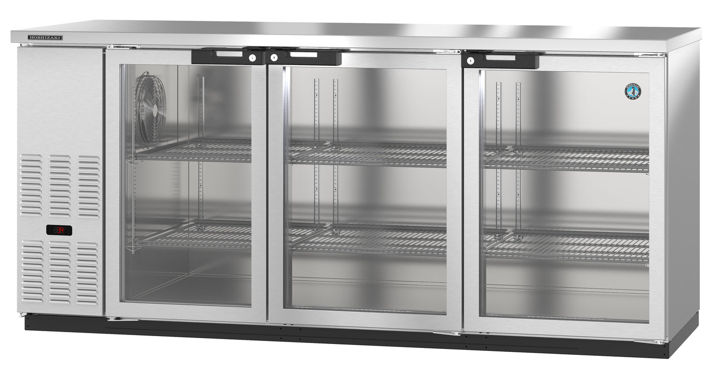 Hoshizaki BB80-G-S Three Section Stainless Steel Back Bar Back Bar, Glass Doors Refrigerator