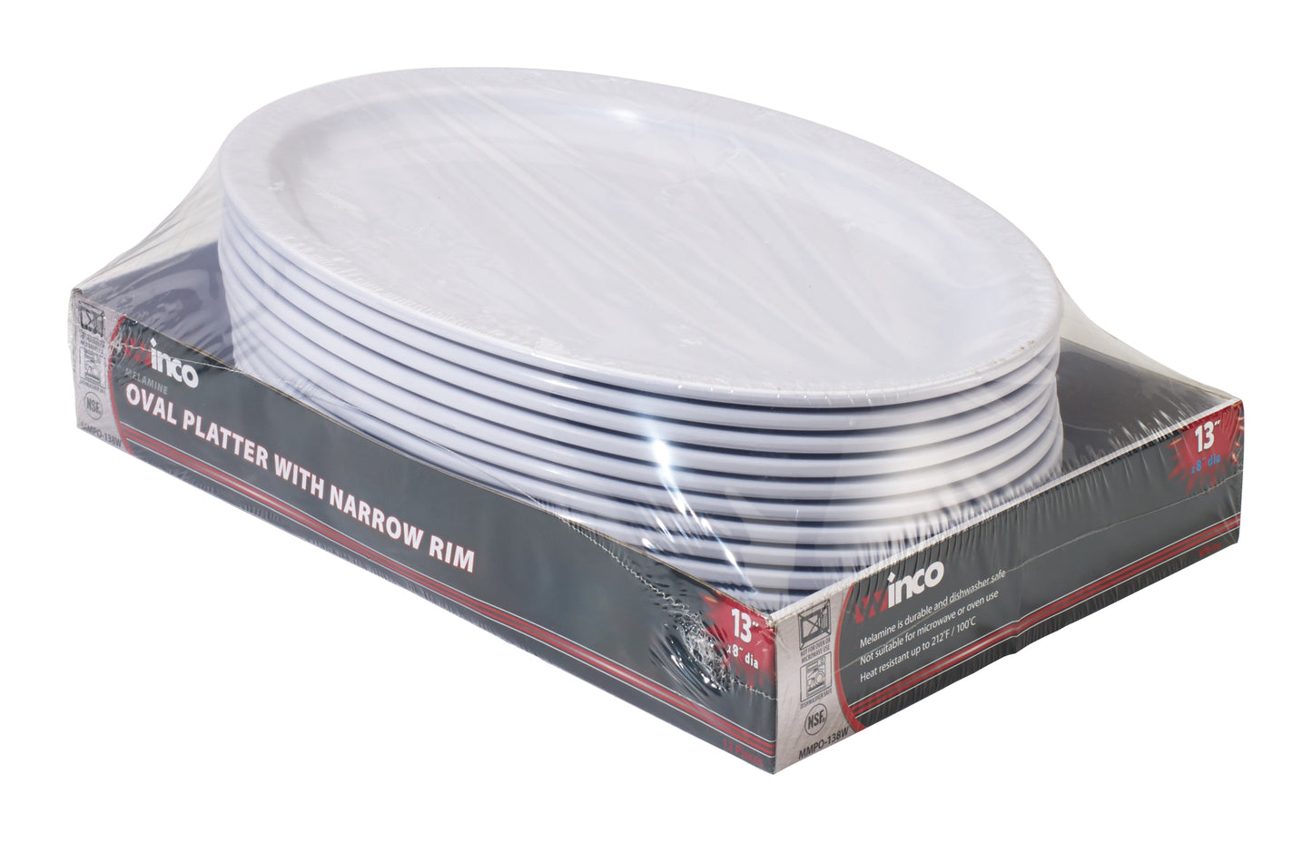Winco MMPO-138W 13" x 8-1/2" White Melamine Narrow Rim Platters
