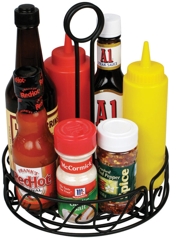 Winco WBKH-6R 6-1/4" Black Round Wire Condiment Caddy