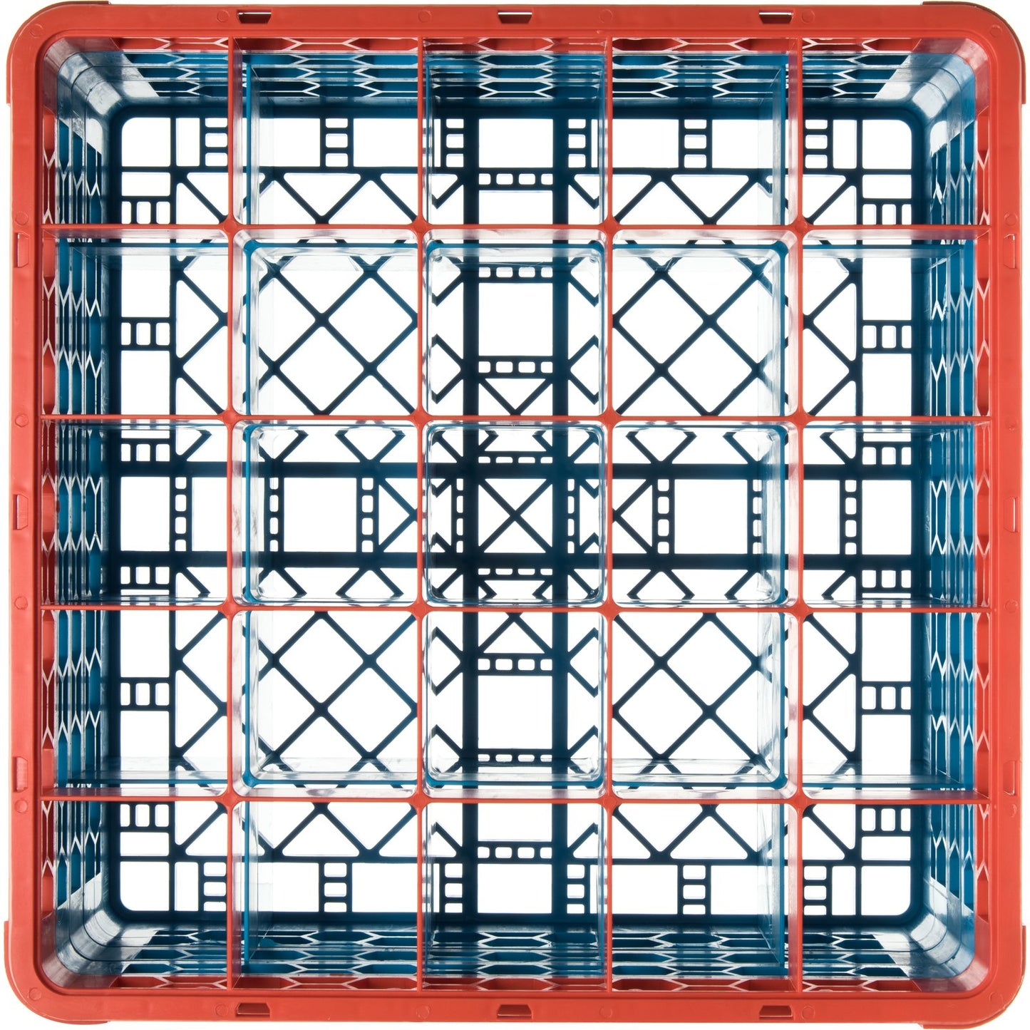 Carlisle RG25-3C412 Orange-Carlisle Blue 25-Compartment Polypropylene OptiClean Divided Glass Rack with 3 Extenders 8.72"