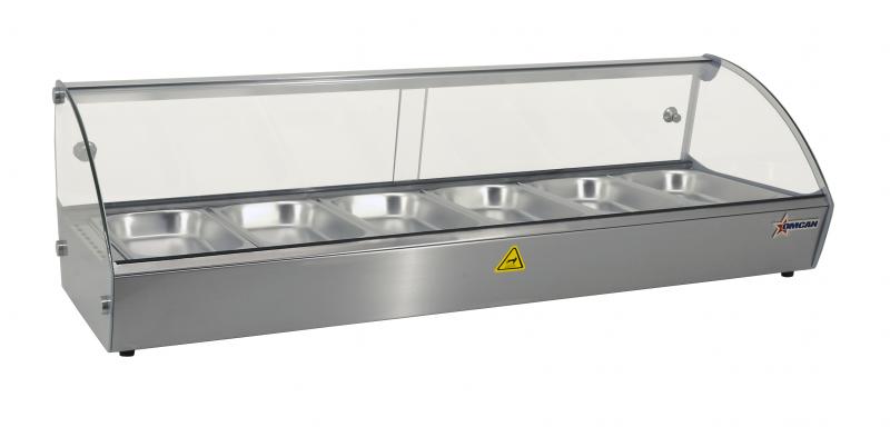 Omcan 43119 44" Curved Glass Countertop Display Warmer with 6 Pans