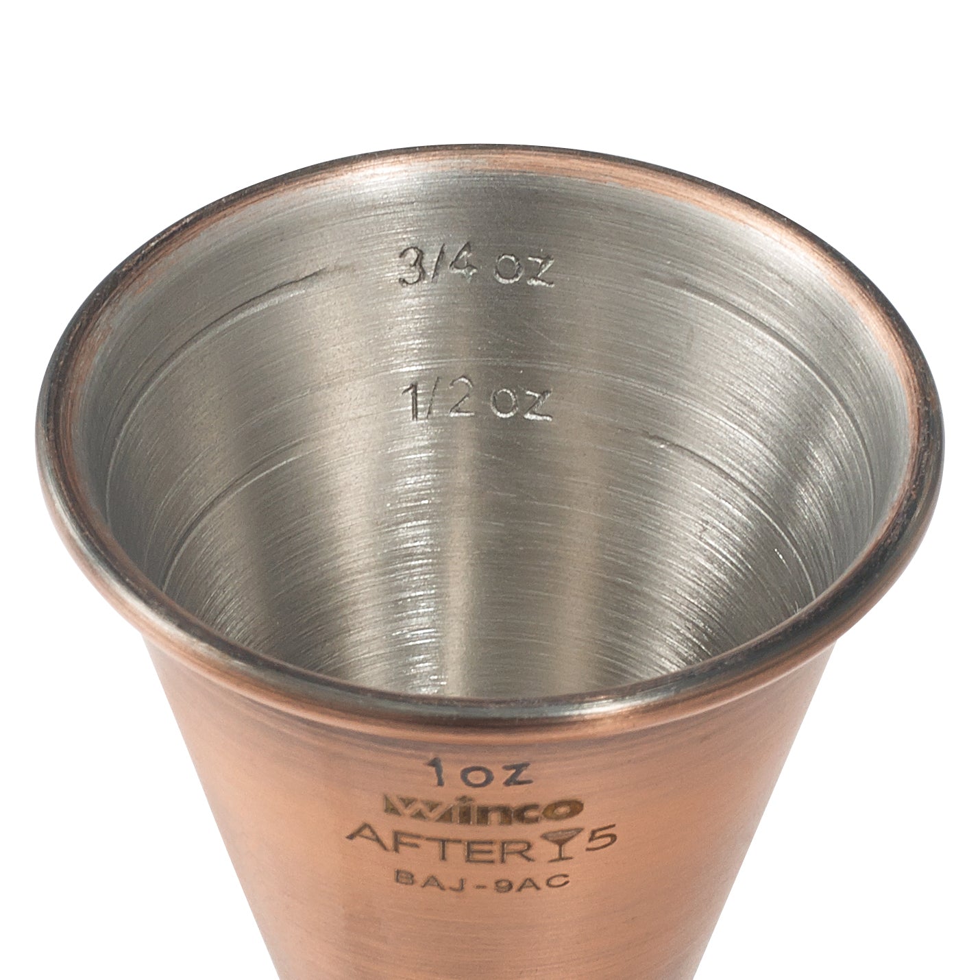 Winco BAJ-9AC 1 x 2 oz Antique Copper Finish After 5 Jigger w/ Inner Marking Lines