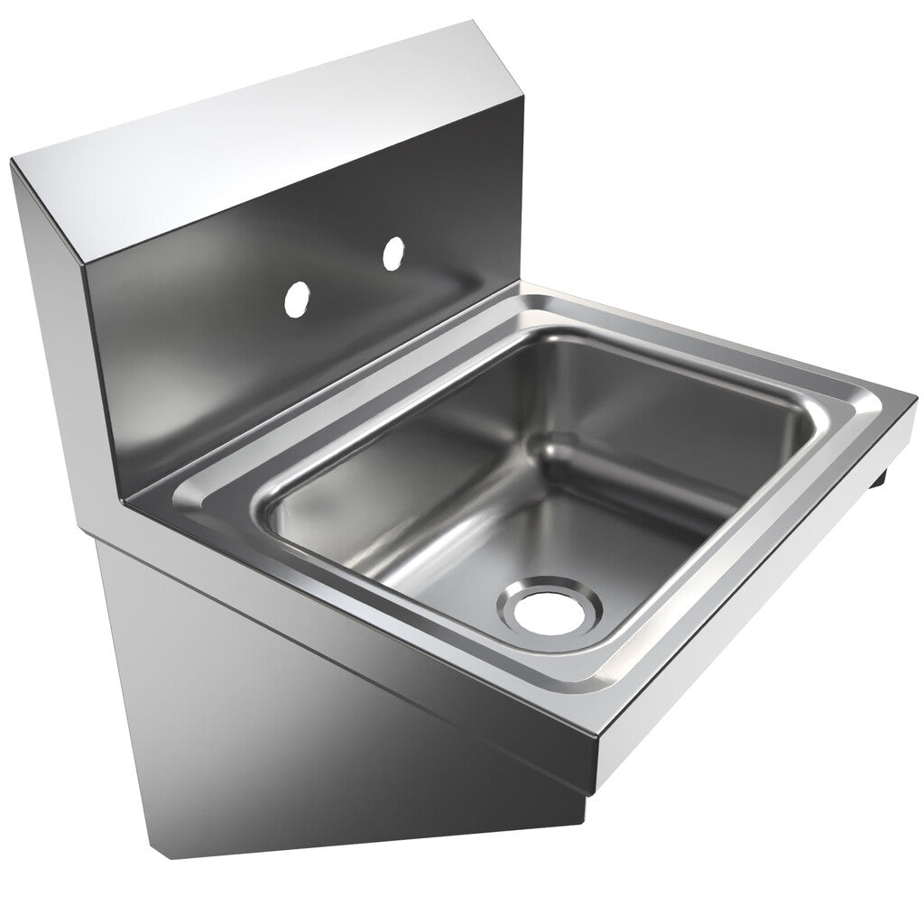 BK Resources BKHS-W-1410-B 22" X 20" Stainless Steel Wall-Mount Hand Sink with Side Supports, Splash Mount, 2 Holes, 14" x 10" Bowl