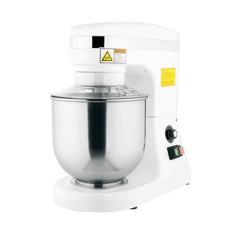 Omcan 44306 7-Qt White Countertop Planetary Mixer with Guard