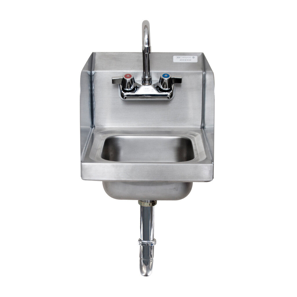 BK Resources BKHS-W-SS-SS-PT-G Stainless Steel Space Saver Hand Sink w/ Side Splashes, Faucet, 2 Holes, 9"W x 9"