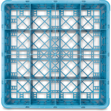 Carlisle RG16-114 Carlisle Blue 16-Compartment Polypropylene OptiClean Divided Glass Rack with 1 Extender 5.56"