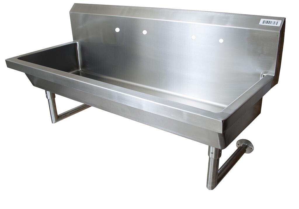 BK Resources MSHS-60W2 60" 2-Station Stainless Steel Wall-Mount Handwash Sink, 8" O.C. Splash Mount
