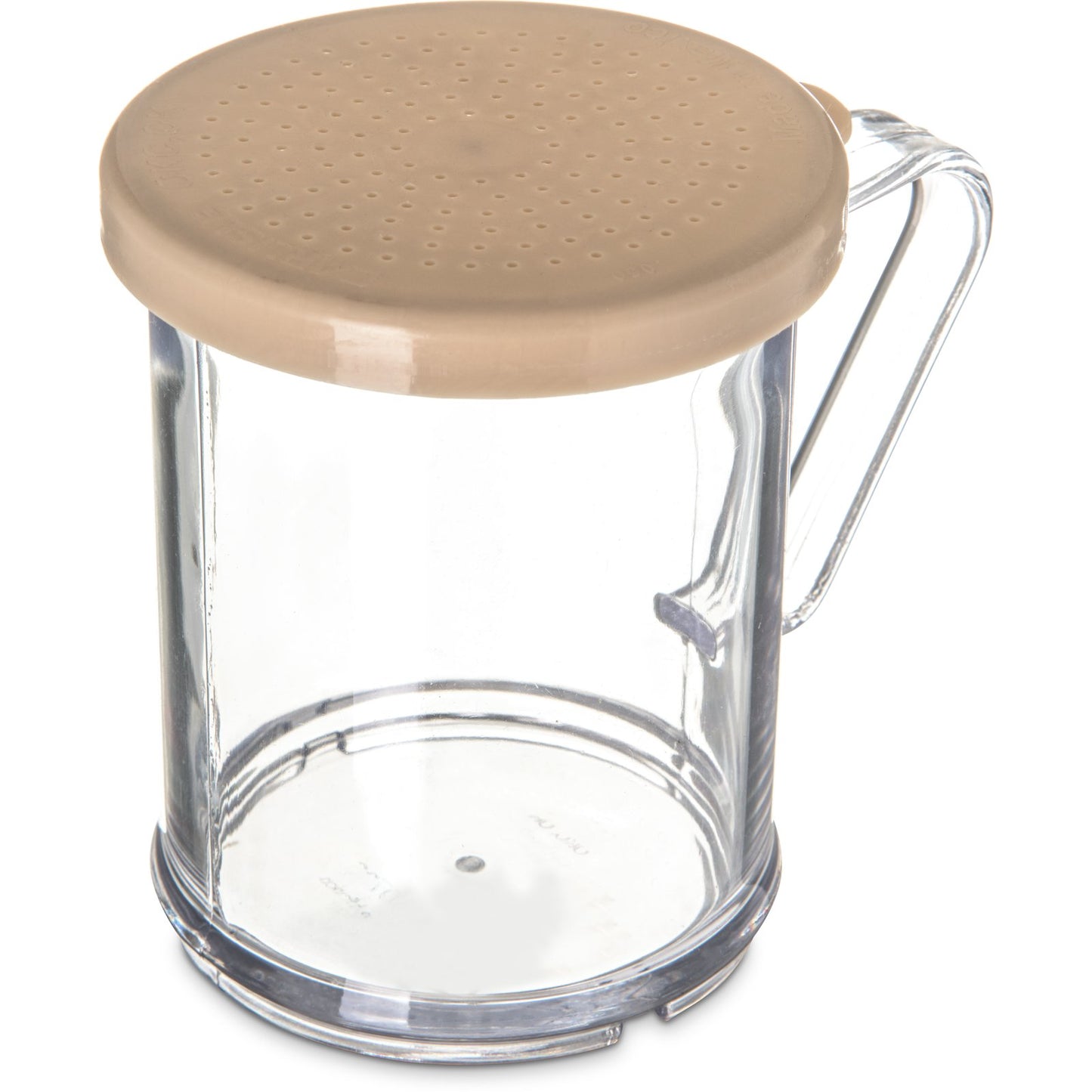 Carlisle 4270S06 1 cup / 8 oz Beige SAN Shaker/Dredge With Salt & Pepper Lid - Hole Dia 0.050