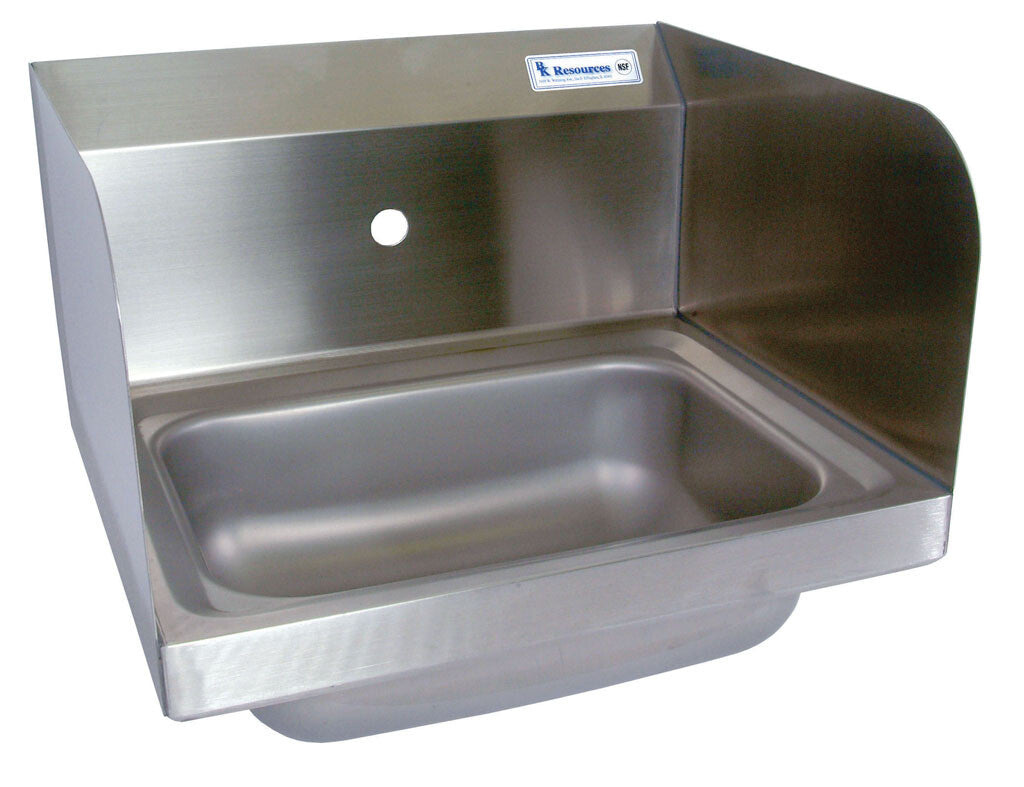 BK Resources BKHS-W-1410-1-SS Stainless Steel Hand Sink w/ Side Splashes 1-7/8" DR, 1 Hole 14”x10”x5”