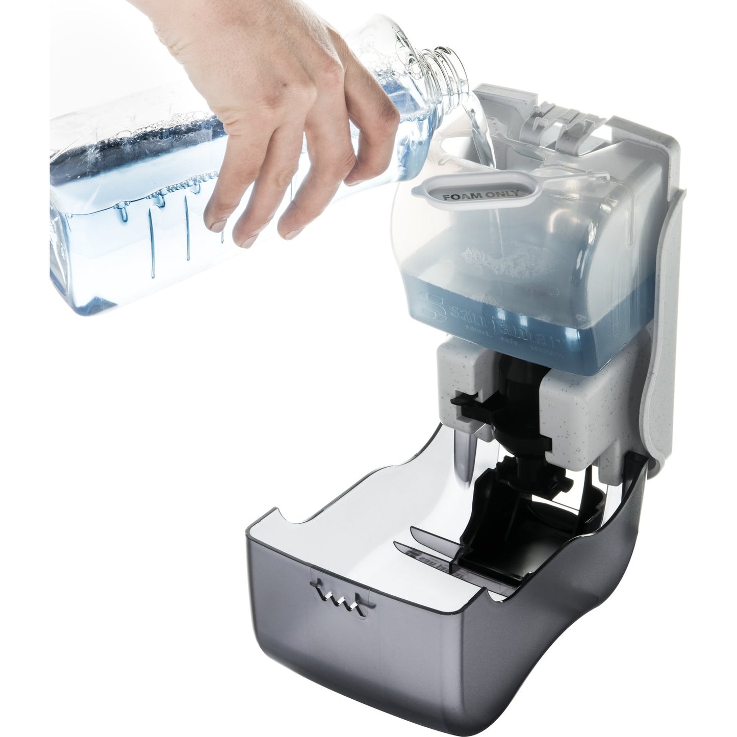 San Jamar SF900TBK 900 mL Black Pearl Manual Plastic Rely Soap & Sanitizer Dispenser, Foam
