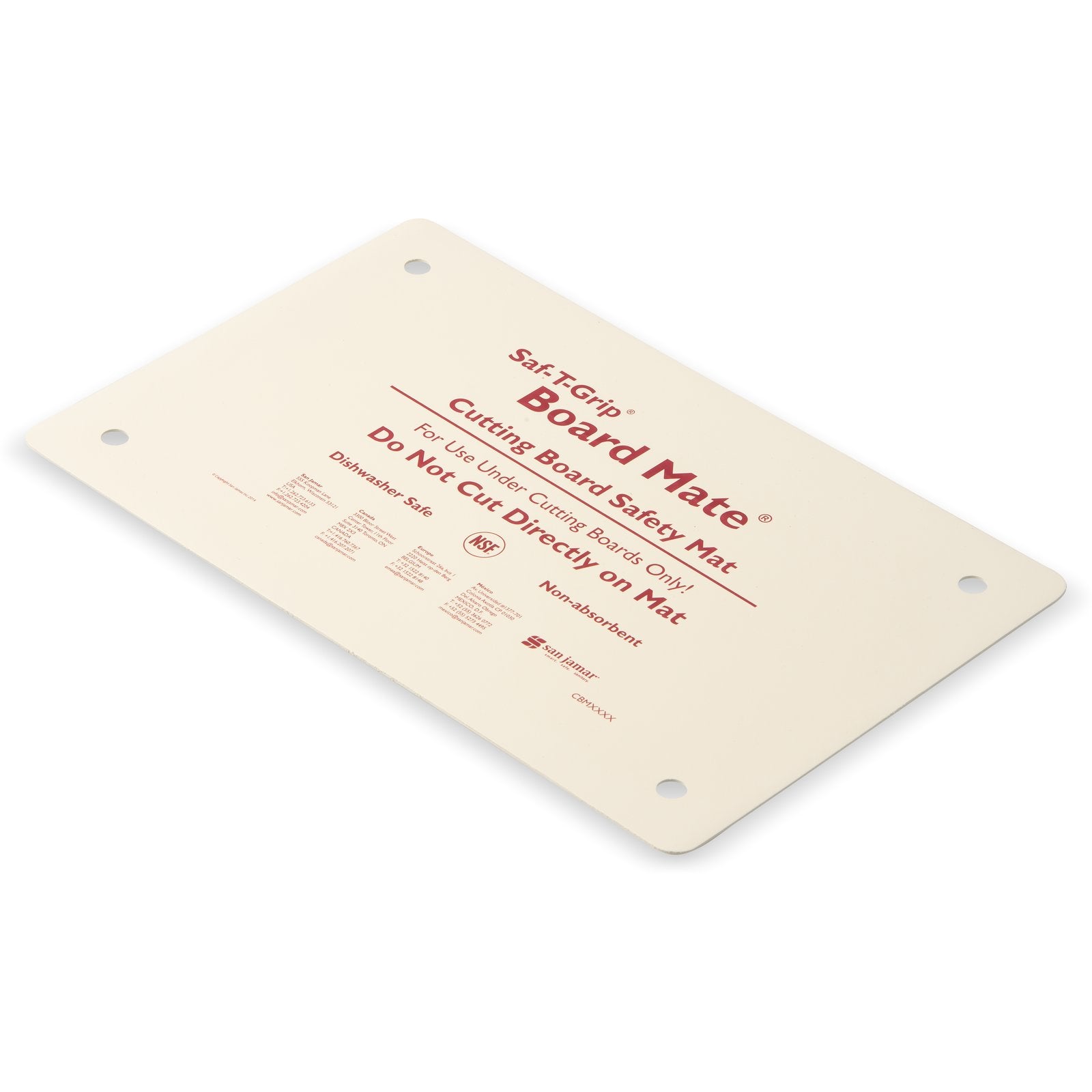 San Jamar CBM1016 10" x 16" White Saf-T-Grip Cutting Board Mate