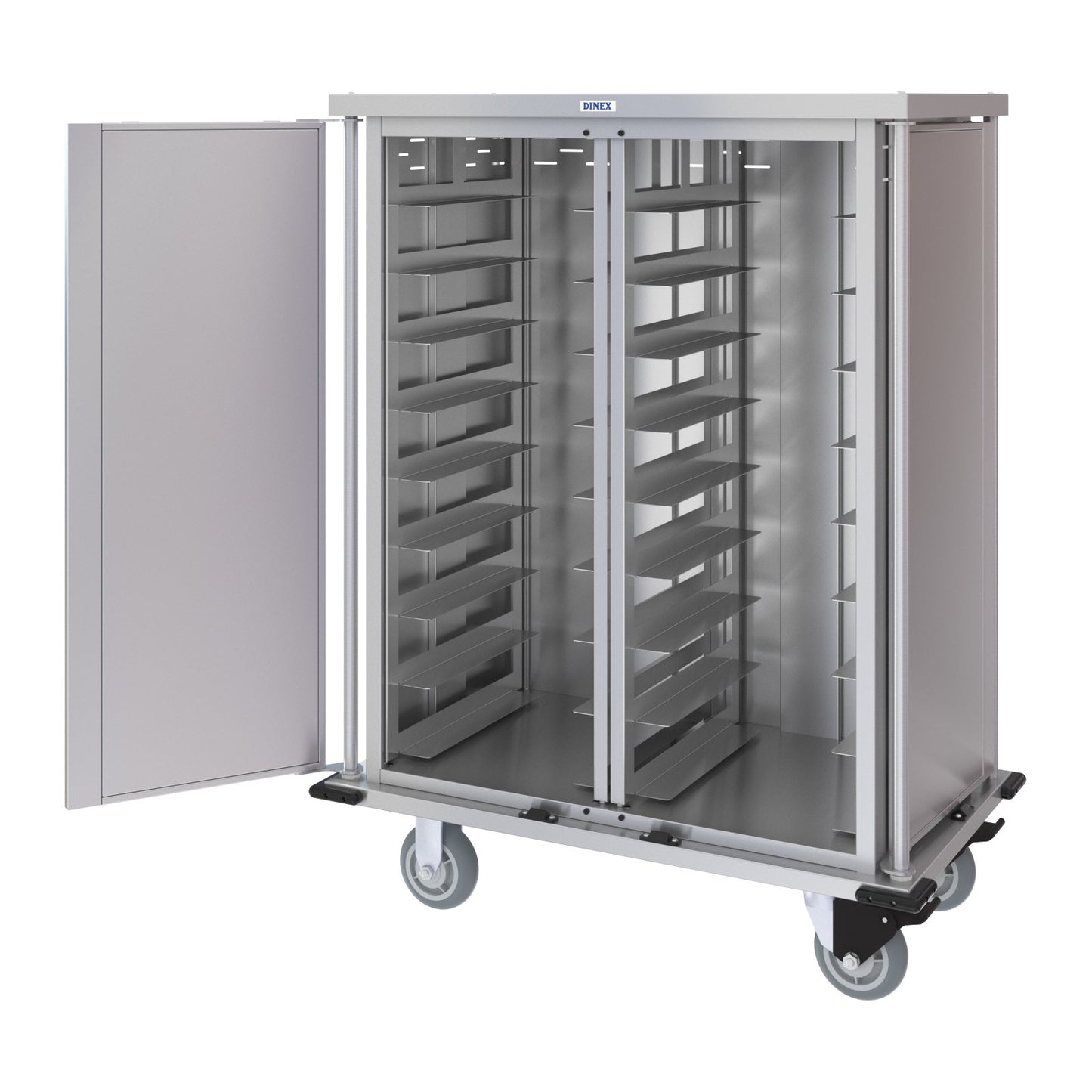 Dinex DXPTQC1T2D18 1 Tray Per Slide 18 Trays Double Door Stainless Steel Dinex Totally Quiet Compact Meal Delivery Cart