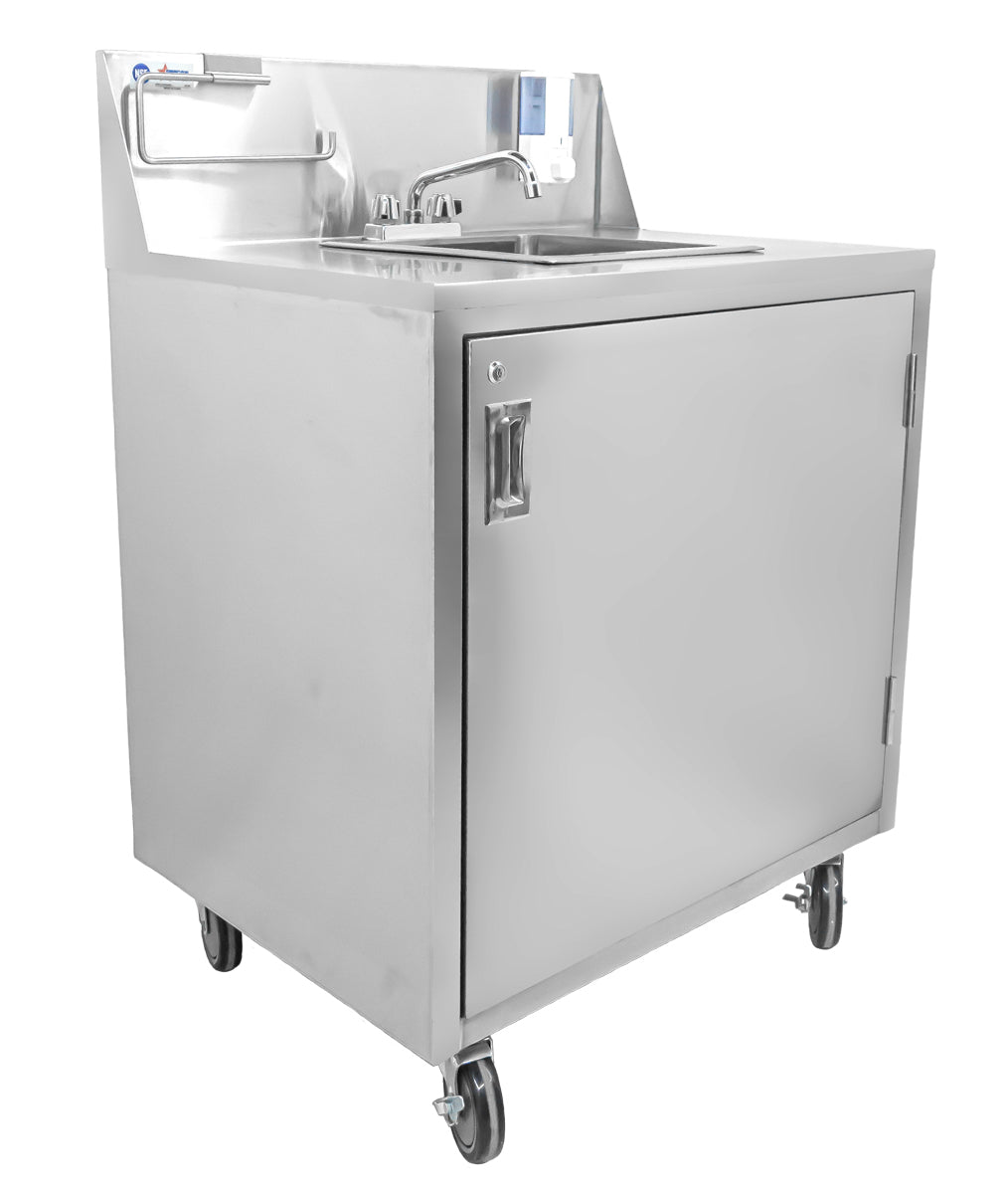 Omcan 46788 Portable Hand Sink with Backsplash and Water Heater Tank and Pump