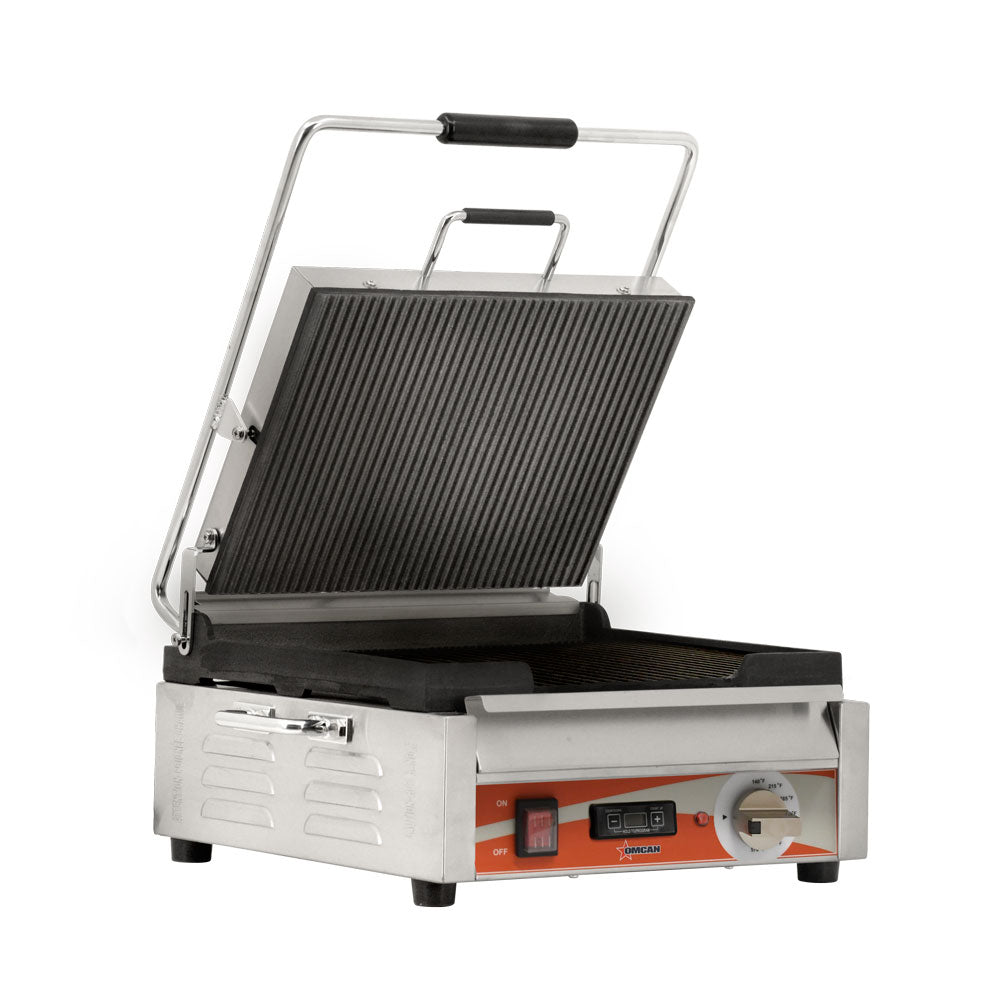 Omcan 42912 12" x 15" Single Panini Grill with Grooved Plates and Timer
