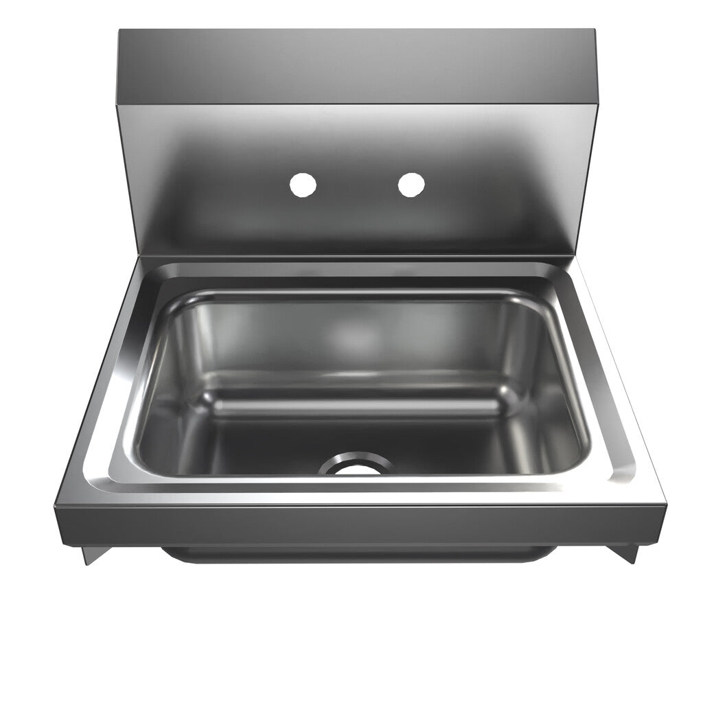 BK Resources BKHS-W-1410-B 22" X 20" Stainless Steel Wall-Mount Hand Sink with Side Supports, Splash Mount, 2 Holes, 14" x 10" Bowl