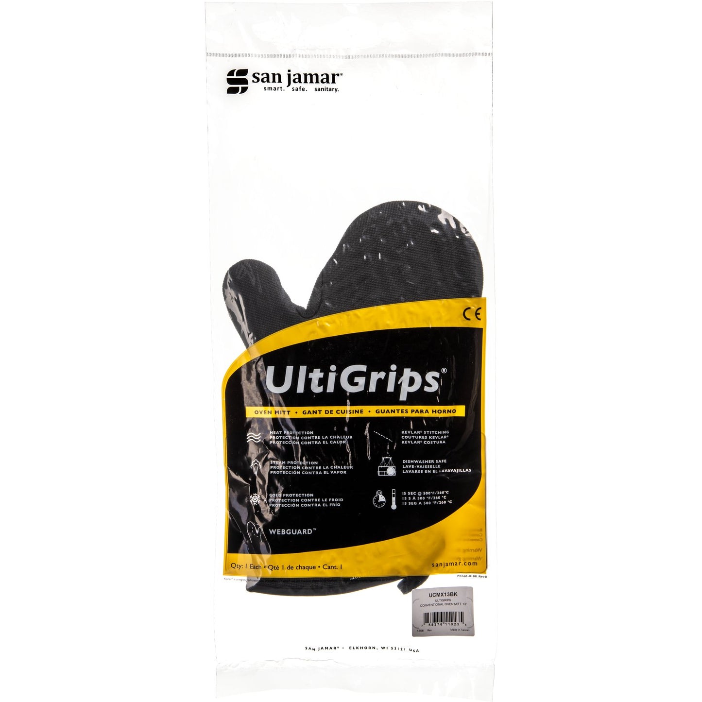 San Jamar UCMX13BK Black Neoprene Ultigrip Oven Mitt - Conventional