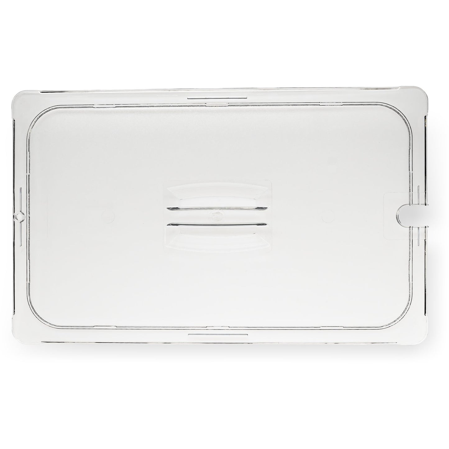 Carlisle 10211U07 Full-Size Clear Polycarbonate StorPlus Notched Handled Universal Lid